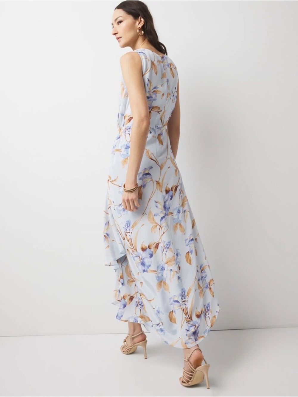 WHITEHOUSE BLACKMARKET•petite cowl neck floral ruched midi dress 8P EUC - Picture 4 of 8